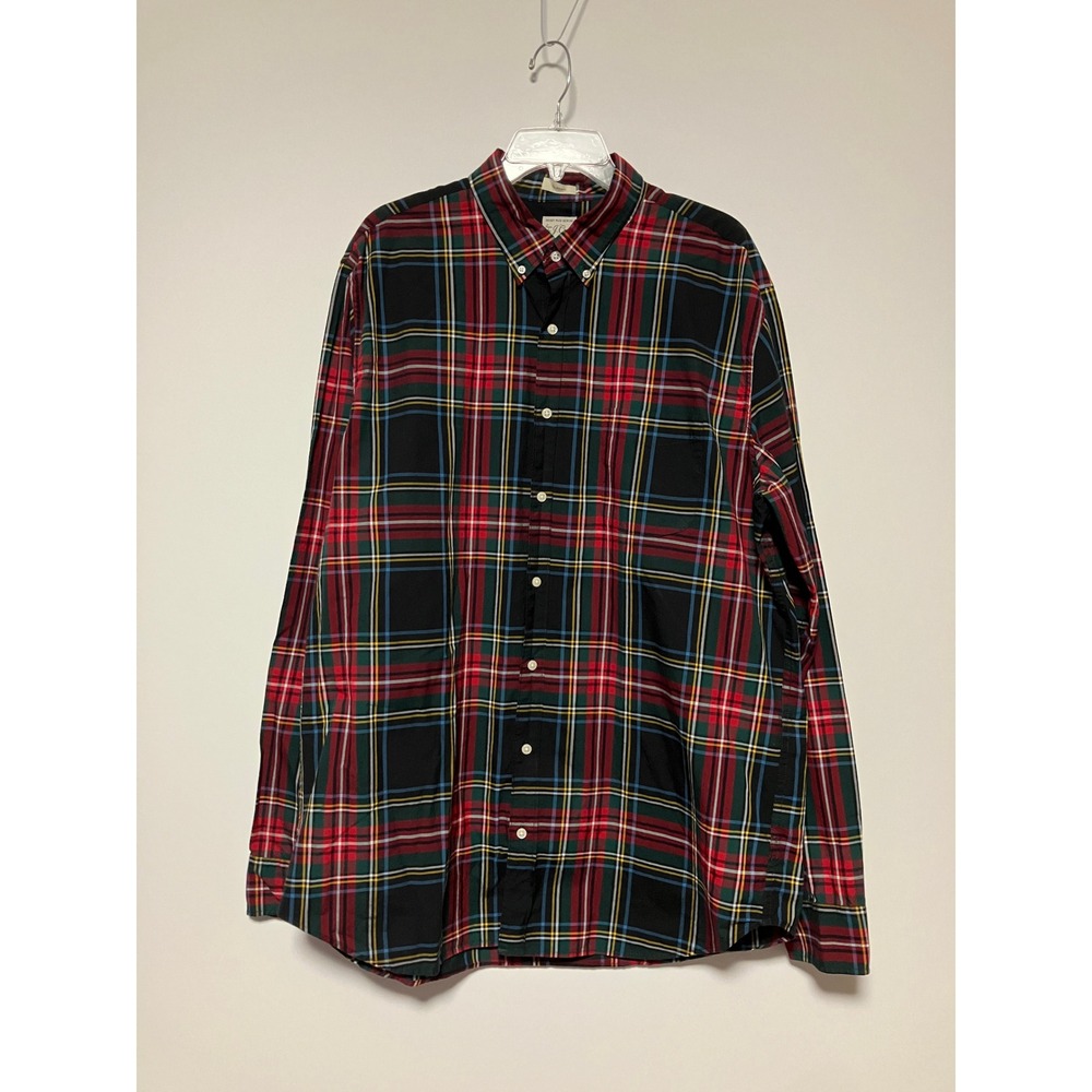 J. Crew Mens Secret Wash Plaid Button Down Shirt XLT Black Red Tartan BJ746